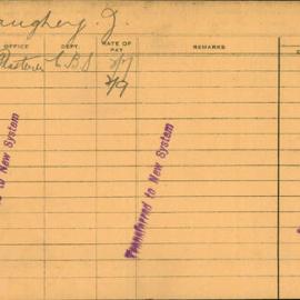 Staff Card - Haughey, J - employed 1921