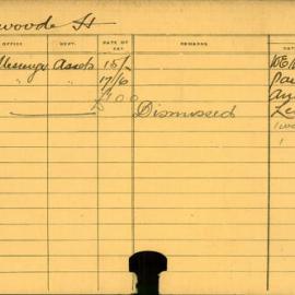 Staff Card - Harwood, H - employed 1916-1917