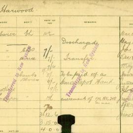 Staff Card - Harwood, C - employed 1909-1921