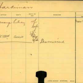 Staff Card - Hardiman, T - employed 1912-1913