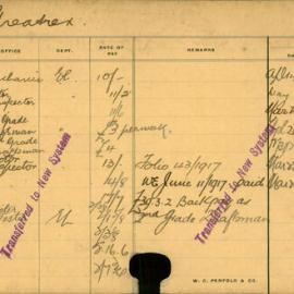 Staff Card - Greatrex, L - employed 1913-1921