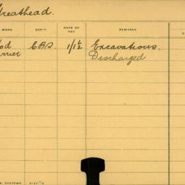 Staff Card - Greathead, H - employed 1908