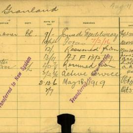 Staff Card - Granland, W - employed 1913-1920