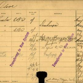 Staff Card - Gove, J - employed 1905-1920