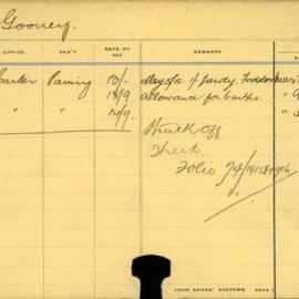 Staff Card - Gooney, W - employed 1912-1916