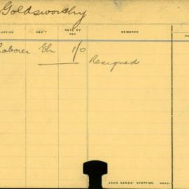 Staff Card - Goldsworthy, W - employed 1912