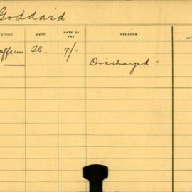 Staff Card - Goddard, G - employed 1913