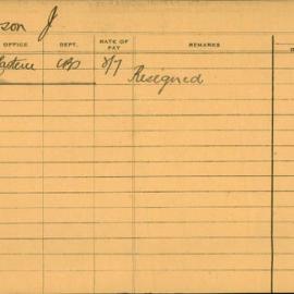 Staff Card - Gibson, J - employed 1921