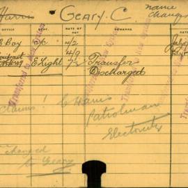 Staff Card - Geary, C - employed 1915-1917