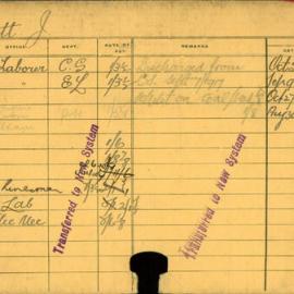 Staff Card - Gatt, J - employed 1916-1921