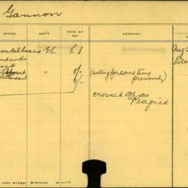 Staff Card - Gannon, H - employed 1911-1914