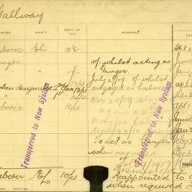 Staff Card - Gallway, D - employed 1908-1921