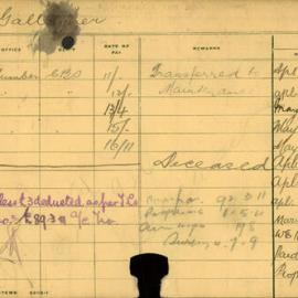 Staff Card - Gallagher, J - employed 1911-1920