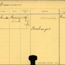 Staff Card - Freeman, M - employed 1912-1913