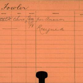 Staff Card - Fowler, C - employed 1916-1918