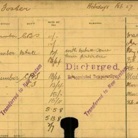 Staff Card - Foster, R - employed 1912-1921