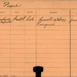 Staff Card - Forgie, JA - employed 1907-1908