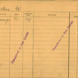 Staff Card - Forden, W - employed 1921