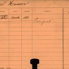 Staff card - Hamer, Joseph - employed 1913