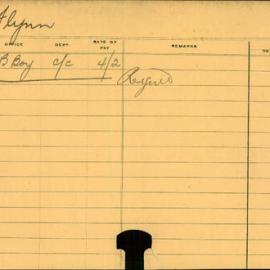 Staff Card - Flynn, J - employed 1914