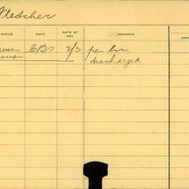 Staff Card - Fletcher, J - employed 1913