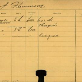 Staff Card - Flemming, J - employed 1907-1908