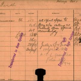 Staff Card - Firth, D - employed 1910-1920