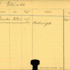 Staff Card - Elliott, W - employed 1912-1914