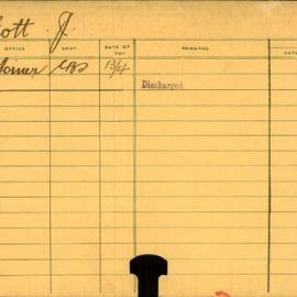 Staff Card - Elliott, J - employed 1918
