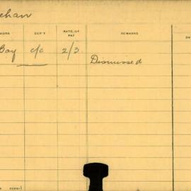 Staff Card - Feehan, P - employed 1909-1910
