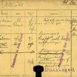 Staff Card - Elliott, C - employed 1911-1917