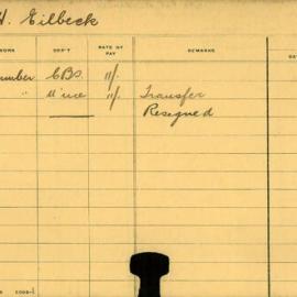 Staff Card - Eilbeck, WH - employed 1909-1910