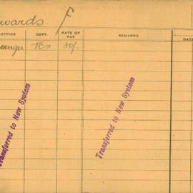 Staff Card - Edwards, F - employed 1921