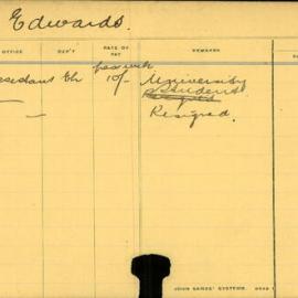 Staff Card - Edwards, A - employed 1912-1913