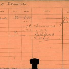 Staff Card - Edwards, M (Miss) - employed 1909-1911