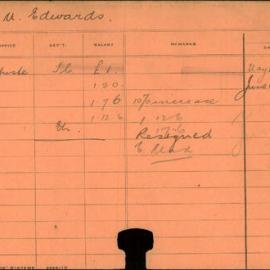 Staff Card - Edwards, M (Miss) - employed 1909-1911