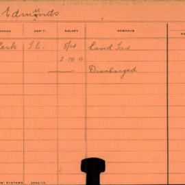 Staff Card - Edmunds, W - employed 1909