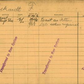 Staff Card - Eckardt, F - employed 1920