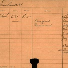 Staff Card - Eastmine, J - employed 1889-1910