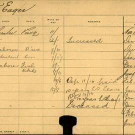 Staff Card - Eager, W - employed 1893-1916