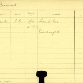 Staff Card - Dunne, A - employed 1909