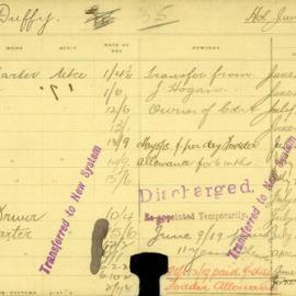 Staff Card - Duffy, J - employed 1908-1920