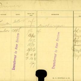 Staff Card - Driver, J - employed 1913-1920