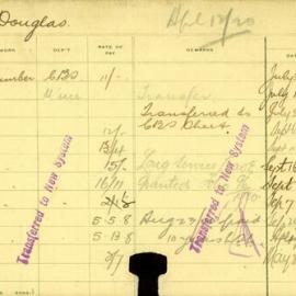 Staff Card - Douglas, L - employed 1910-1920