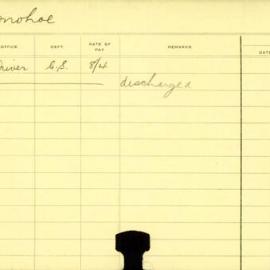 Staff Card - Donohoe, P - employed 1913