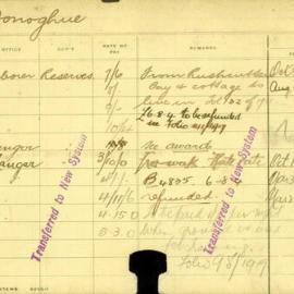 Staff Card - Donoghue, J - employed 1911-1920