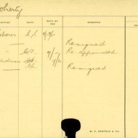 Staff Card - Doherty, C - employed 1913