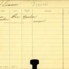 Staff Card - Dixson, J - employed 1907