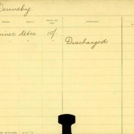 Staff Card - Dennehy, P - employed 1908