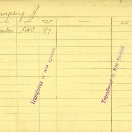 Staff Card - Dempsey, J - employed 1921